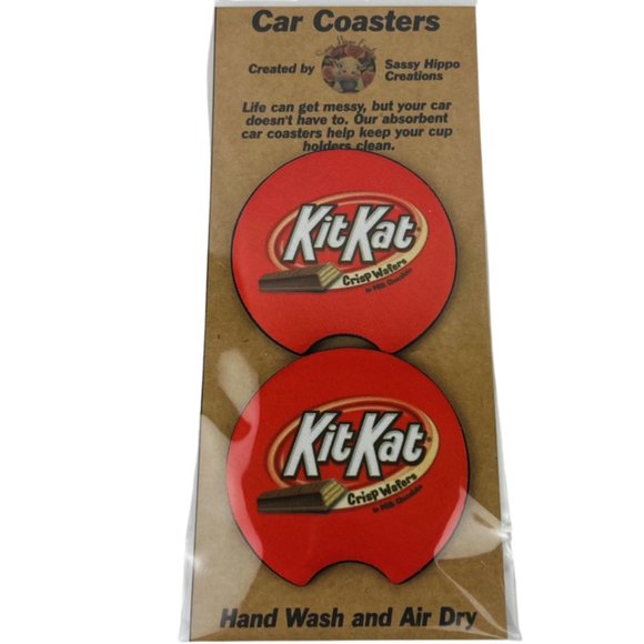 Car Coasters Kit Kat Chocolate Candy Bar Snack Junk Food Set of 2 Neoprene - Picture 1 of 9